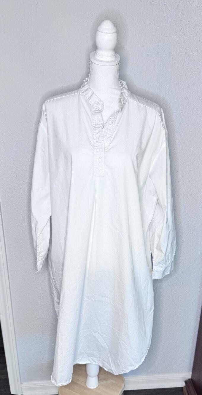 J Peterman Marie Antoinette Nightshirt White Dress Coverup SZ L 100% Cotton